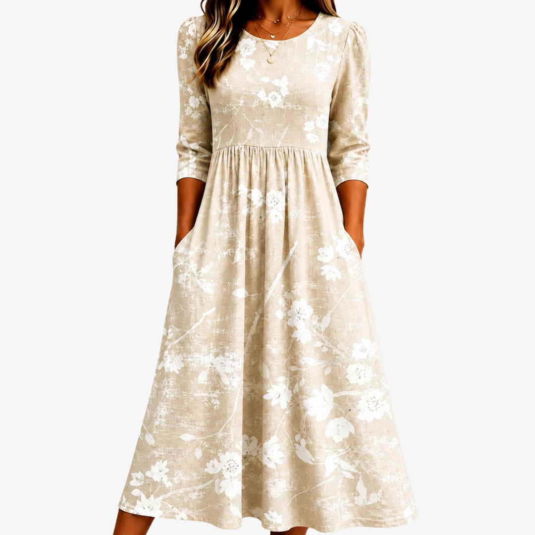 Soft Meadow Blossom midi-kjole til hverdagsbrug