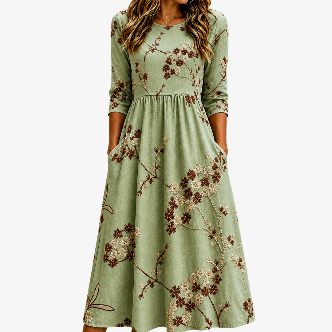 Blomstret midi-kjole med lommer – Sage Meadow