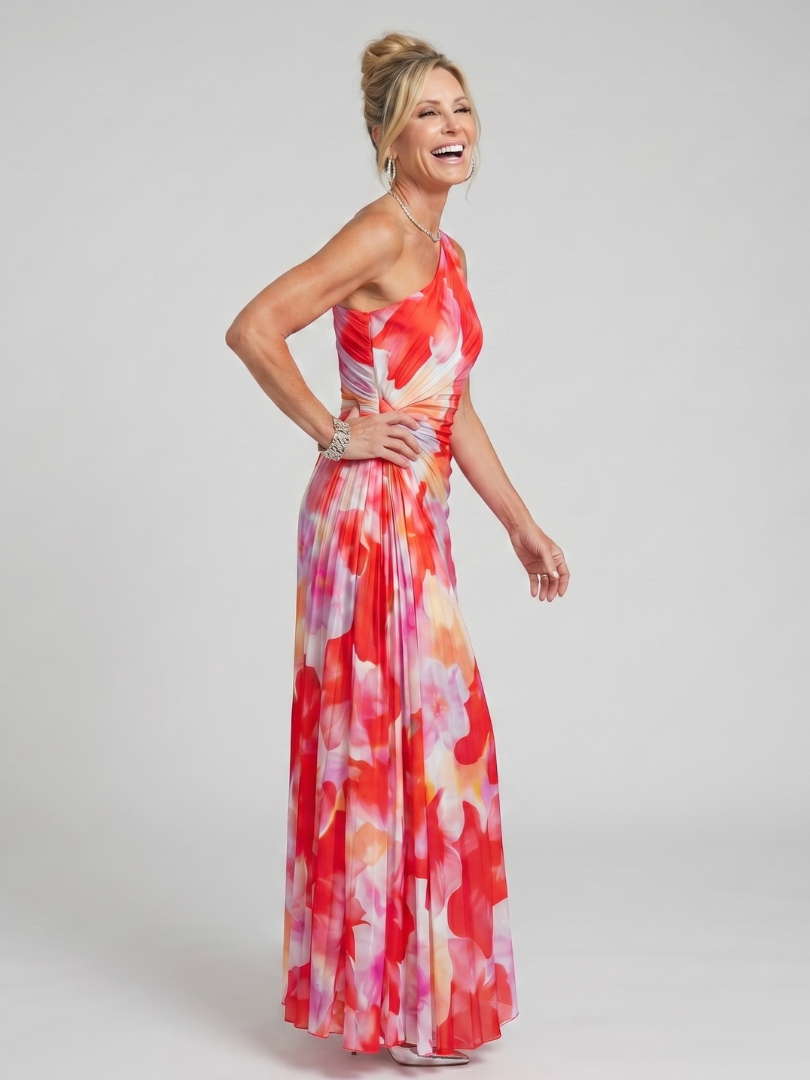 Taya | One-shoulder-kjole med plisseret midi-overdel