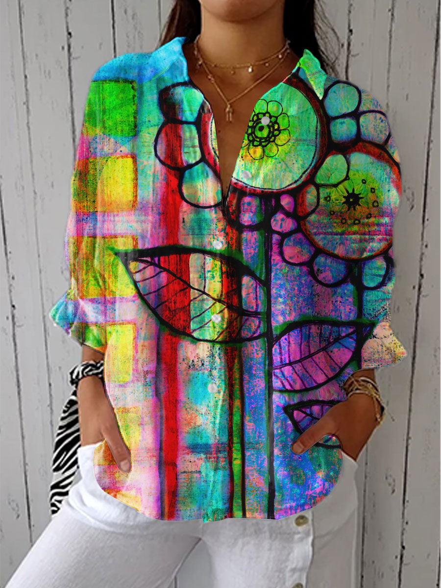 Barbara – Bluse med kunstnerisk blomsterprint