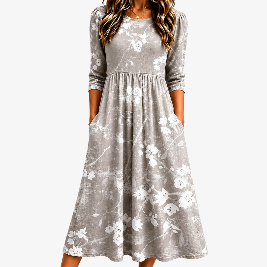 Midi-kjole med lommer – Silver Blossom Grace