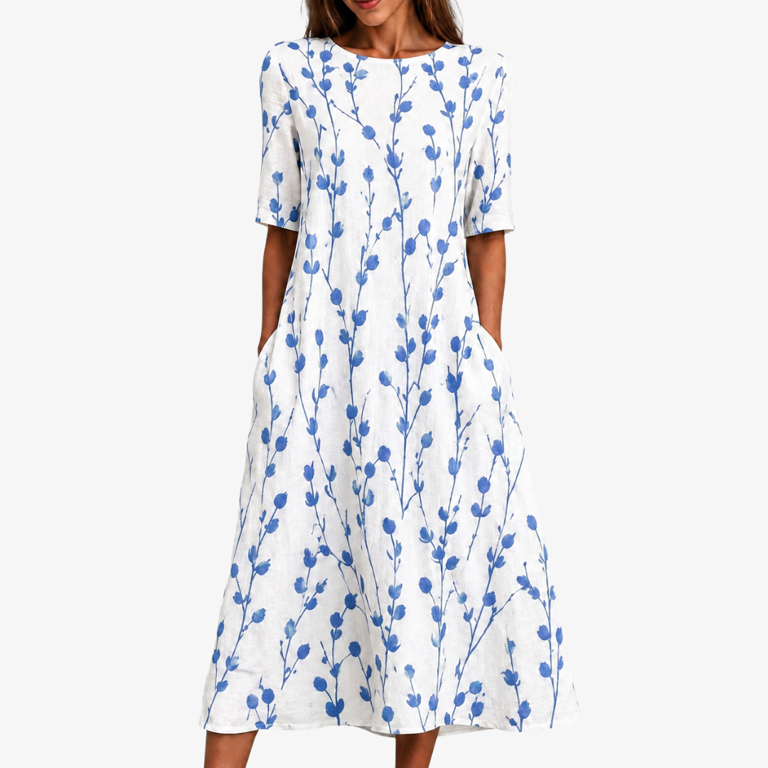 Midi-kjole med lommer – Blue Meadow Breeze