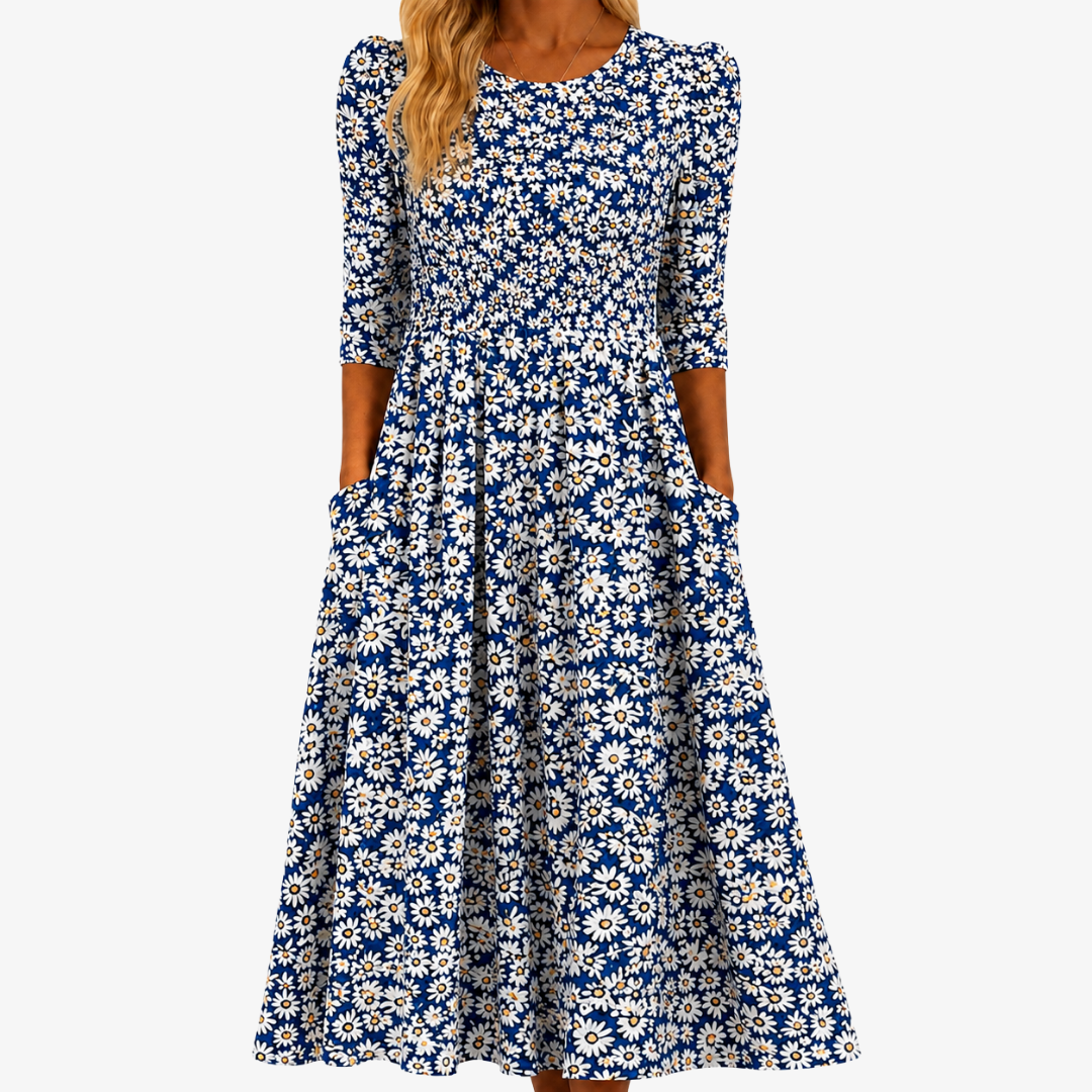 Maxikjole med lommer – Blue Daisy Garden