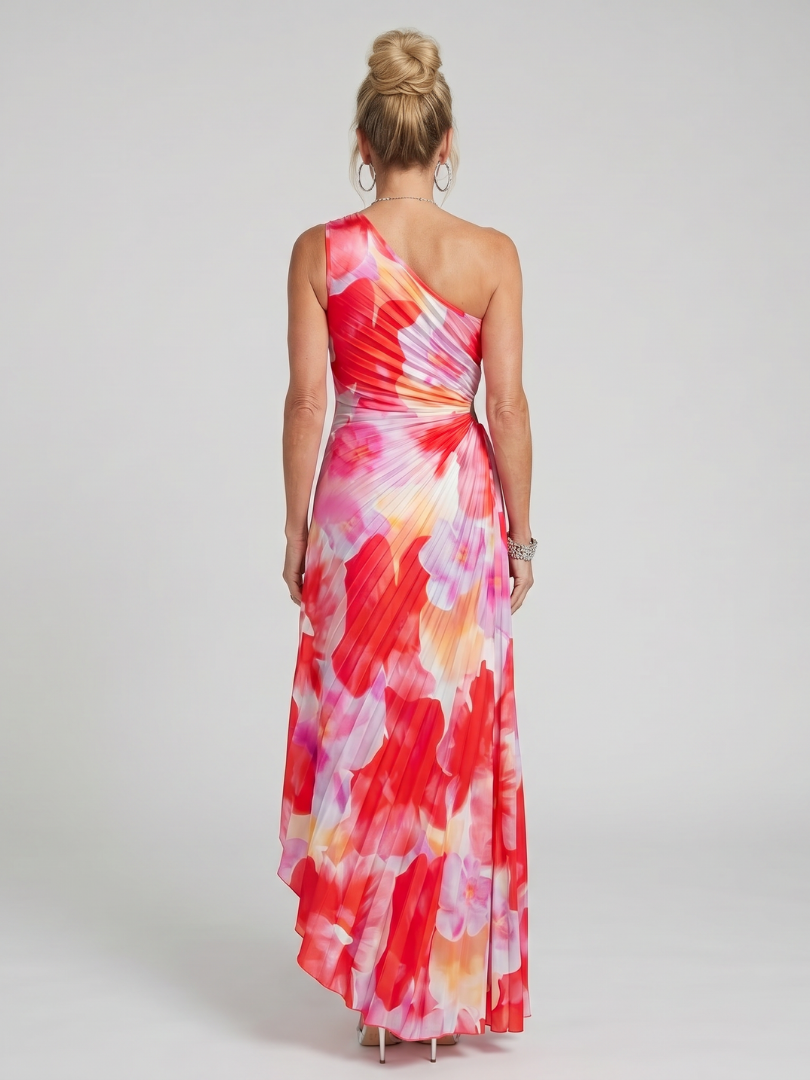 Taya | One-shoulder-kjole med plisseret midi-overdel