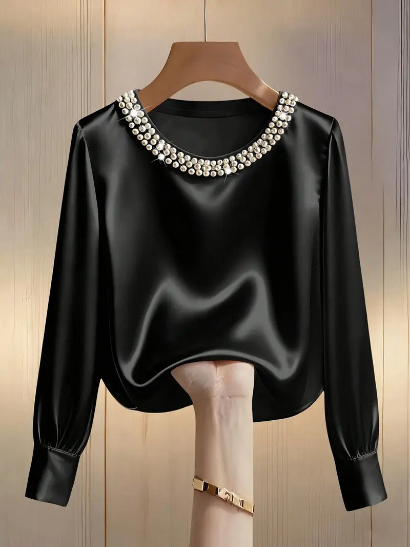 Aveline | Satinbluse med perlekant