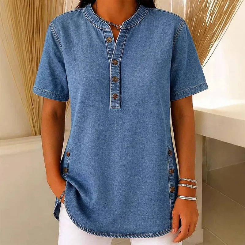Rigmor – Let denimtop med knapdetaljer