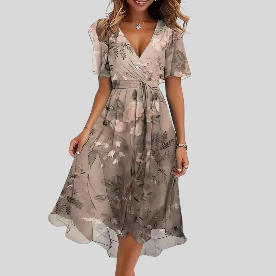 Camille | Elegant blomstret midikjole