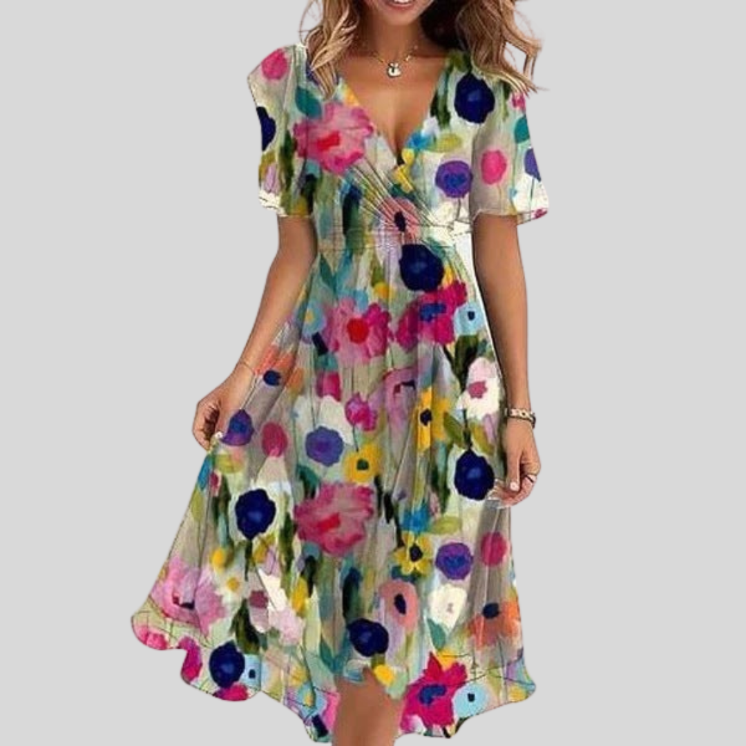 Camille | Elegant blomstret midikjole