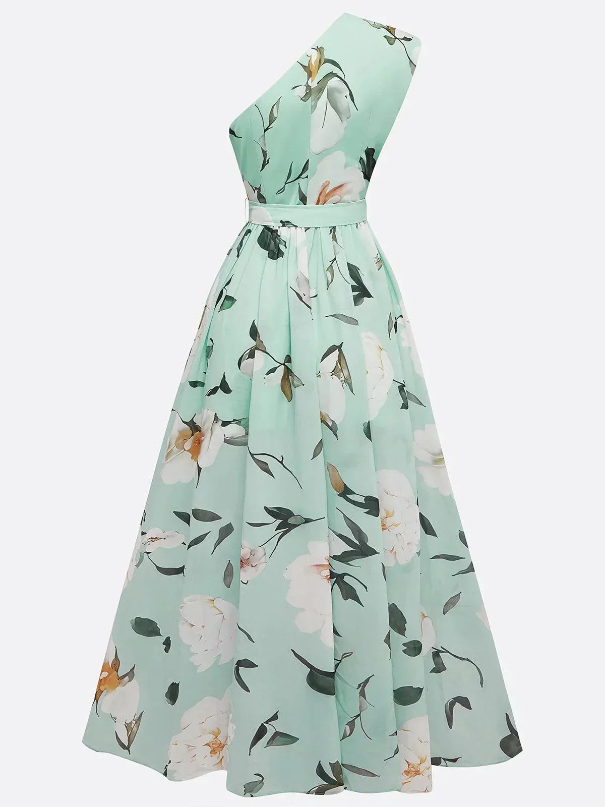 Julie | Grøn blomstret chiffon-maxikjole