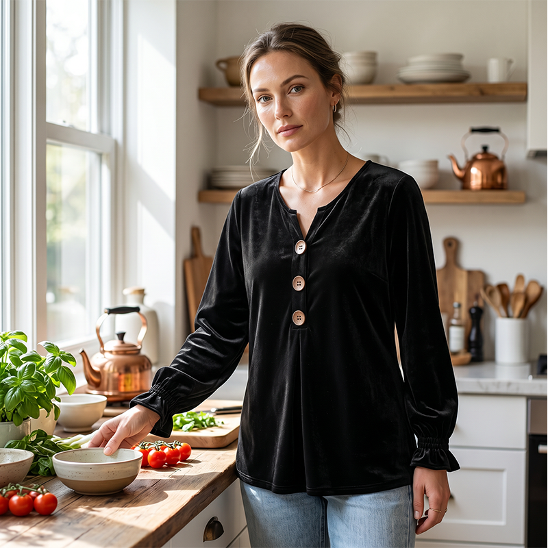 Karla – Blød bluse med V-hals og knapper