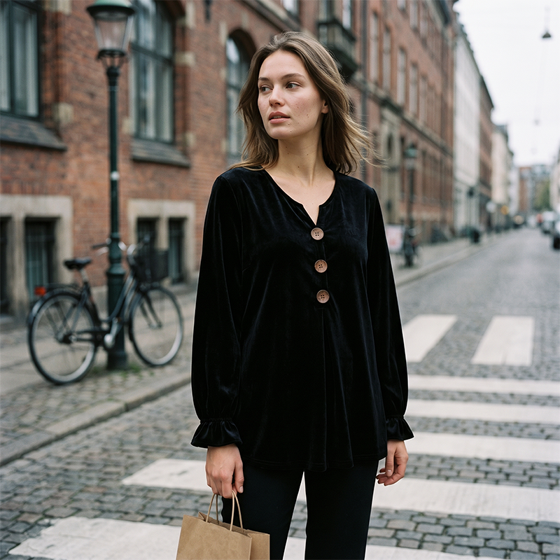 Karla – Blød bluse med V-hals og knapper