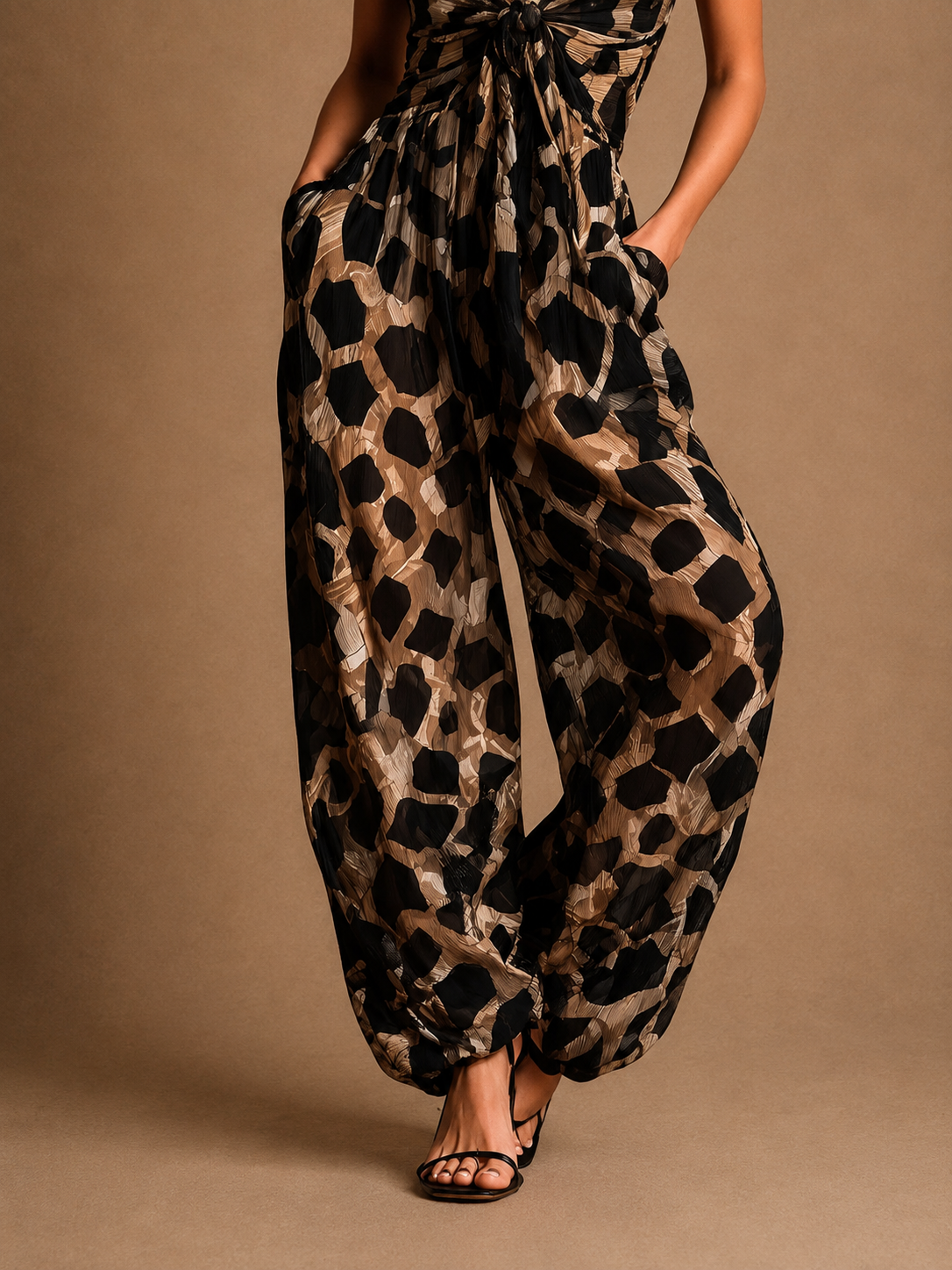 Carla | Halterneck-jumpsuit med dyreprint og flydende pasform