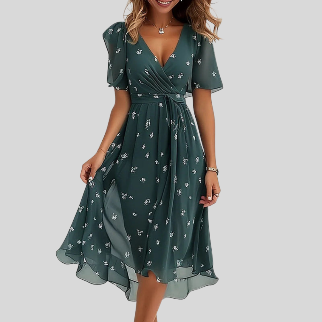 Camille | Elegant blomstret midikjole