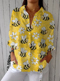 Margaret – Bluse med blomster- og bi-mønster