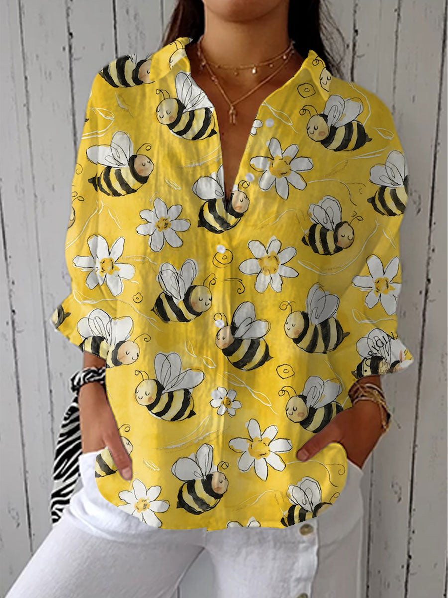 Margaret – Bluse med blomster- og bi-mønster