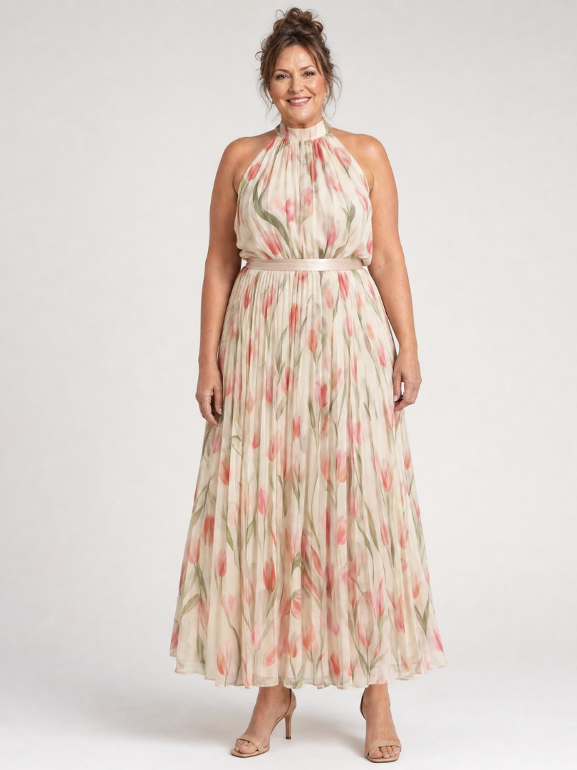 Aurelle | Midikjole med blomsterhals