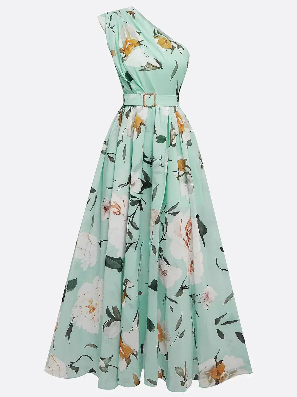 Julie | Grøn blomstret chiffon-maxikjole