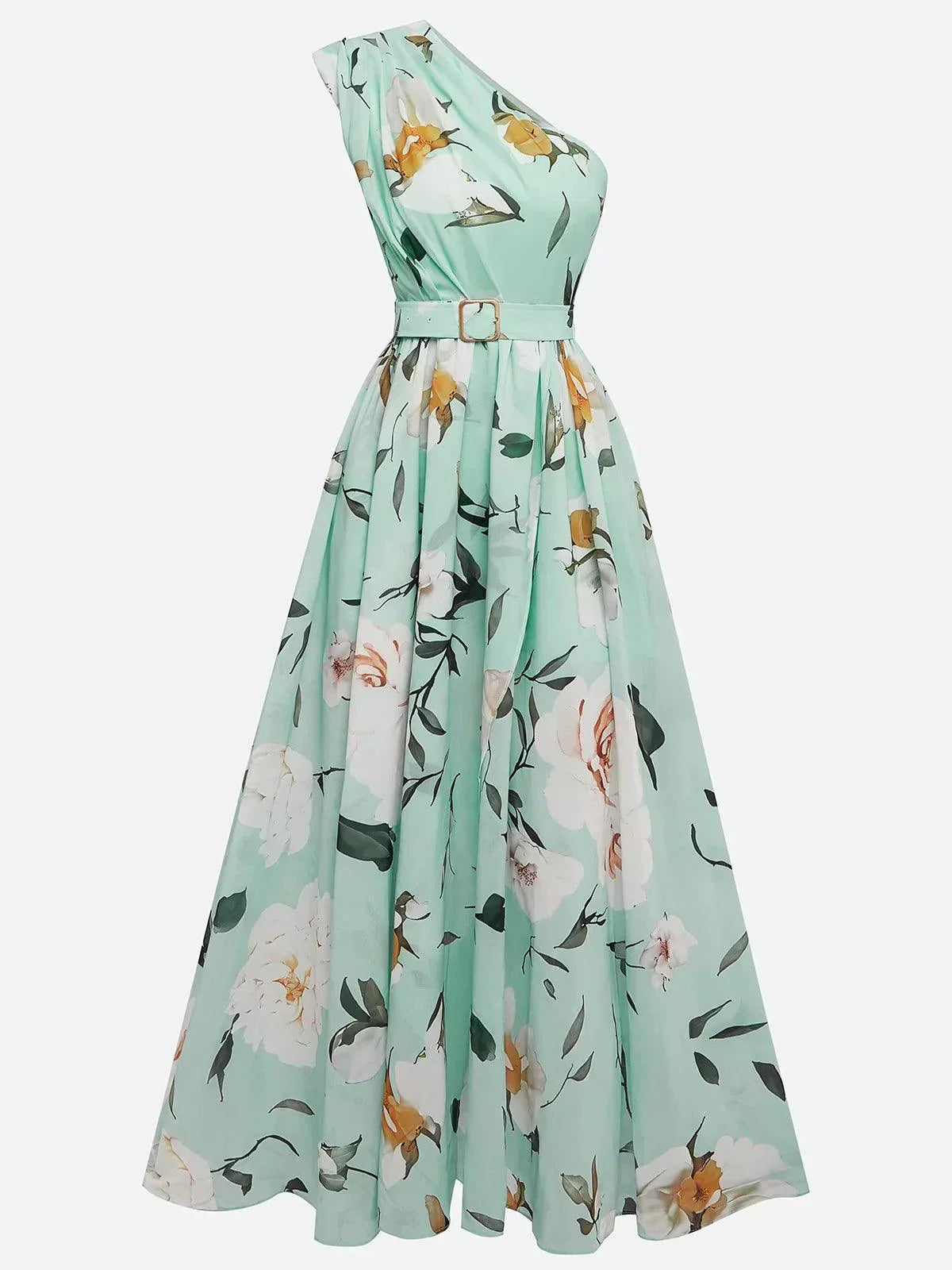 Julie | Grøn blomstret chiffon-maxikjole