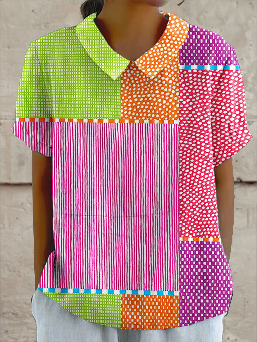 Zoe | Farverig patchwork-skjorte