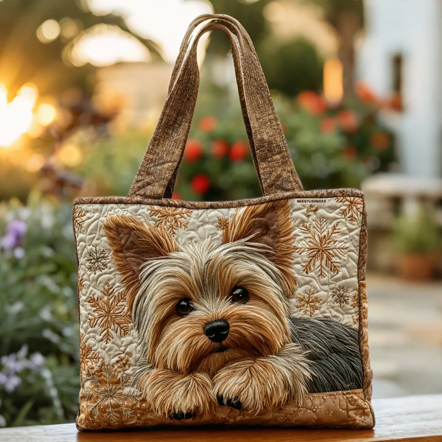 Håndlavet Yorkie-taske med glans