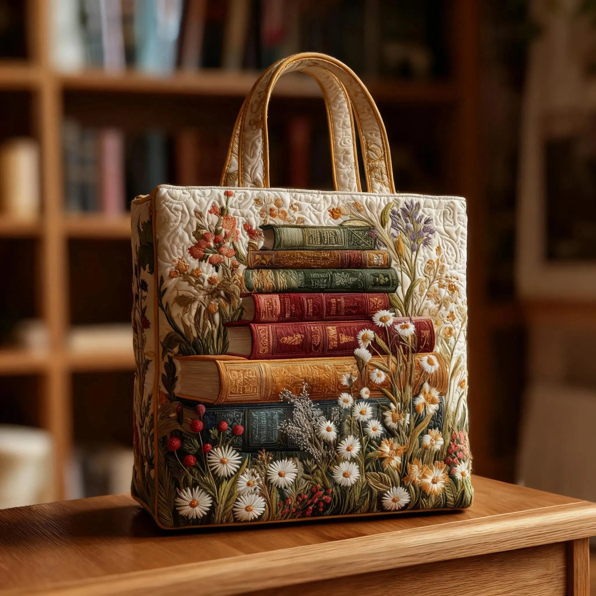 Håndlavet quiltet taske med blomstermotiv