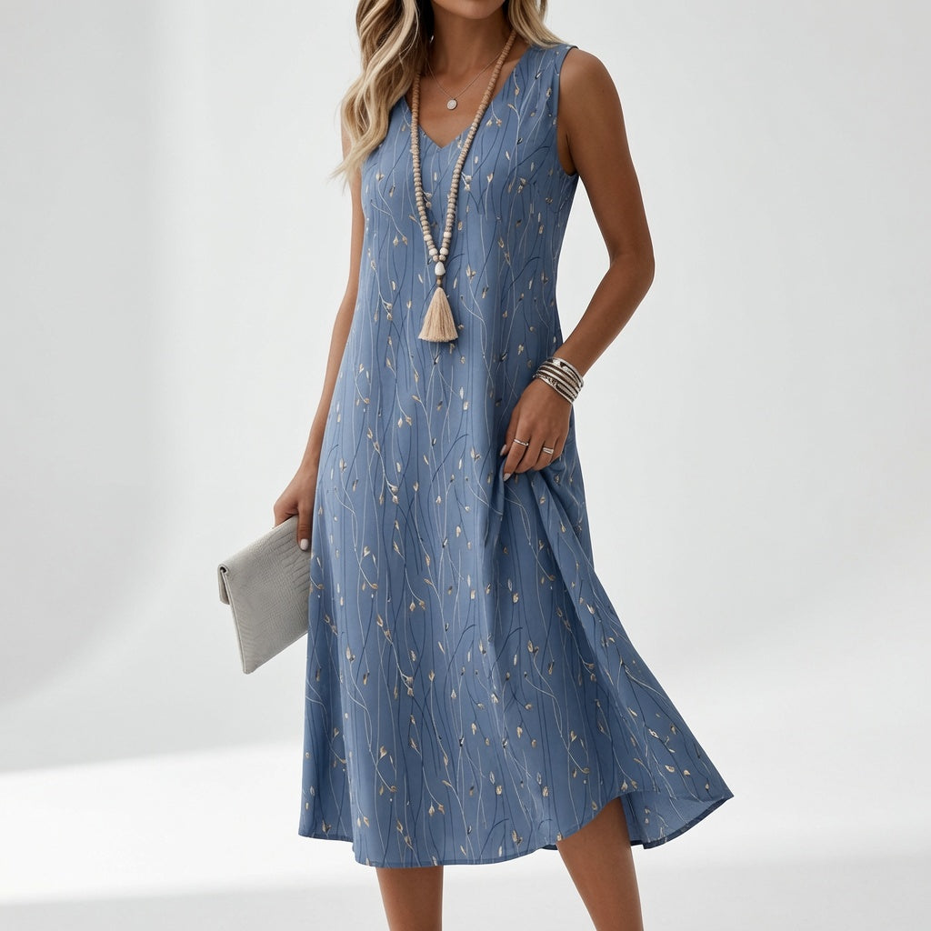 Élyssiane – Elegant midikjole med sommerprint