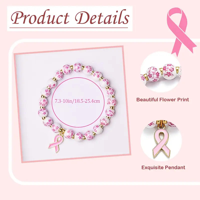 Pink Ribbon & blomsterarmbånd | Støt kampen mod brystkræft (1+1 GRATIS)