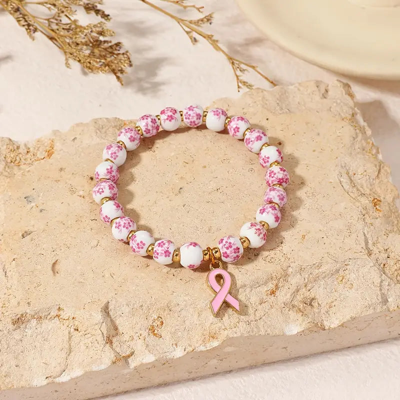 Pink Ribbon & blomsterarmbånd | Støt kampen mod brystkræft (1+1 GRATIS)