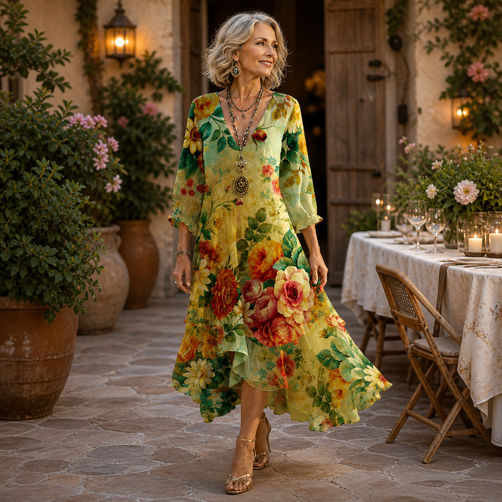 Janessa | Afslappet midi-kjole med blomsterprint