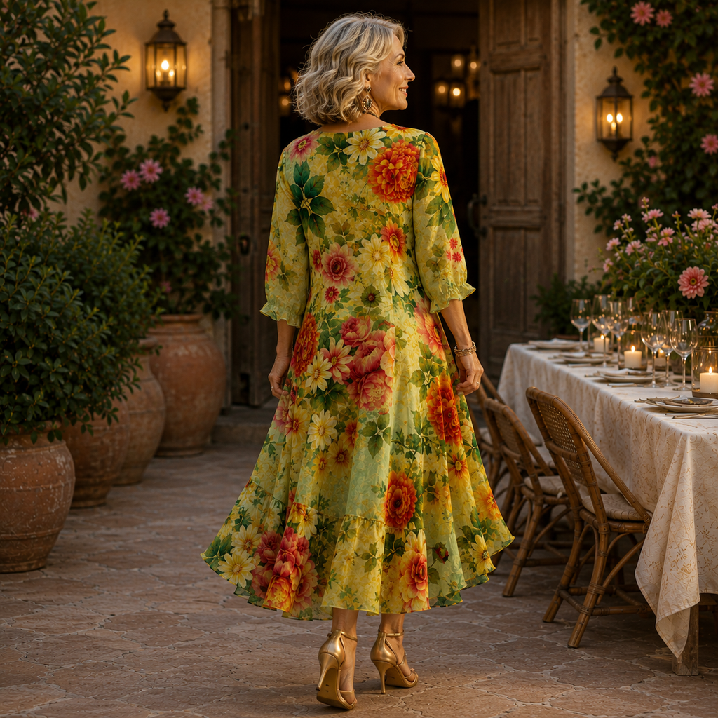 Janessa | Afslappet midi-kjole med blomsterprint