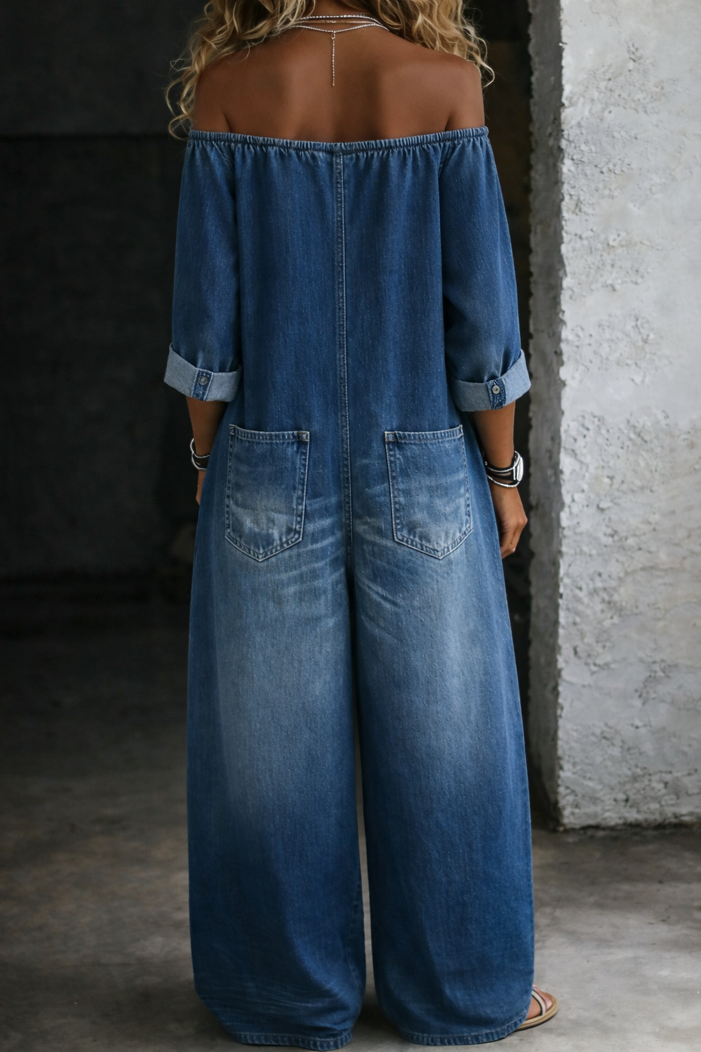 Elena | Off-the-shoulder langærmet jumpsuit