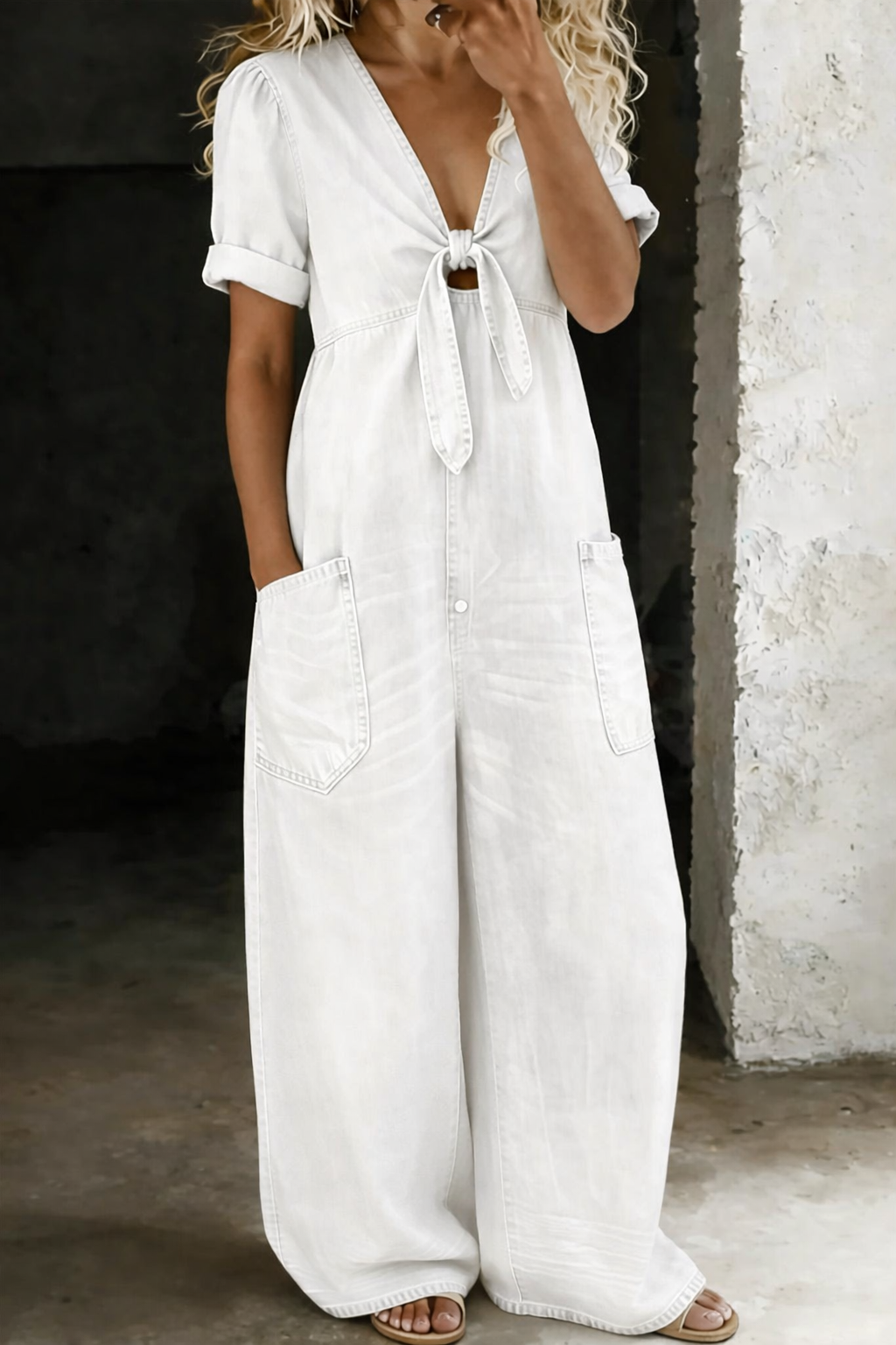 Maya | Kortærmet jumpsuit med V-hals