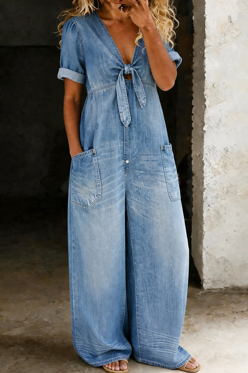 Maya | Kortærmet jumpsuit med V-hals