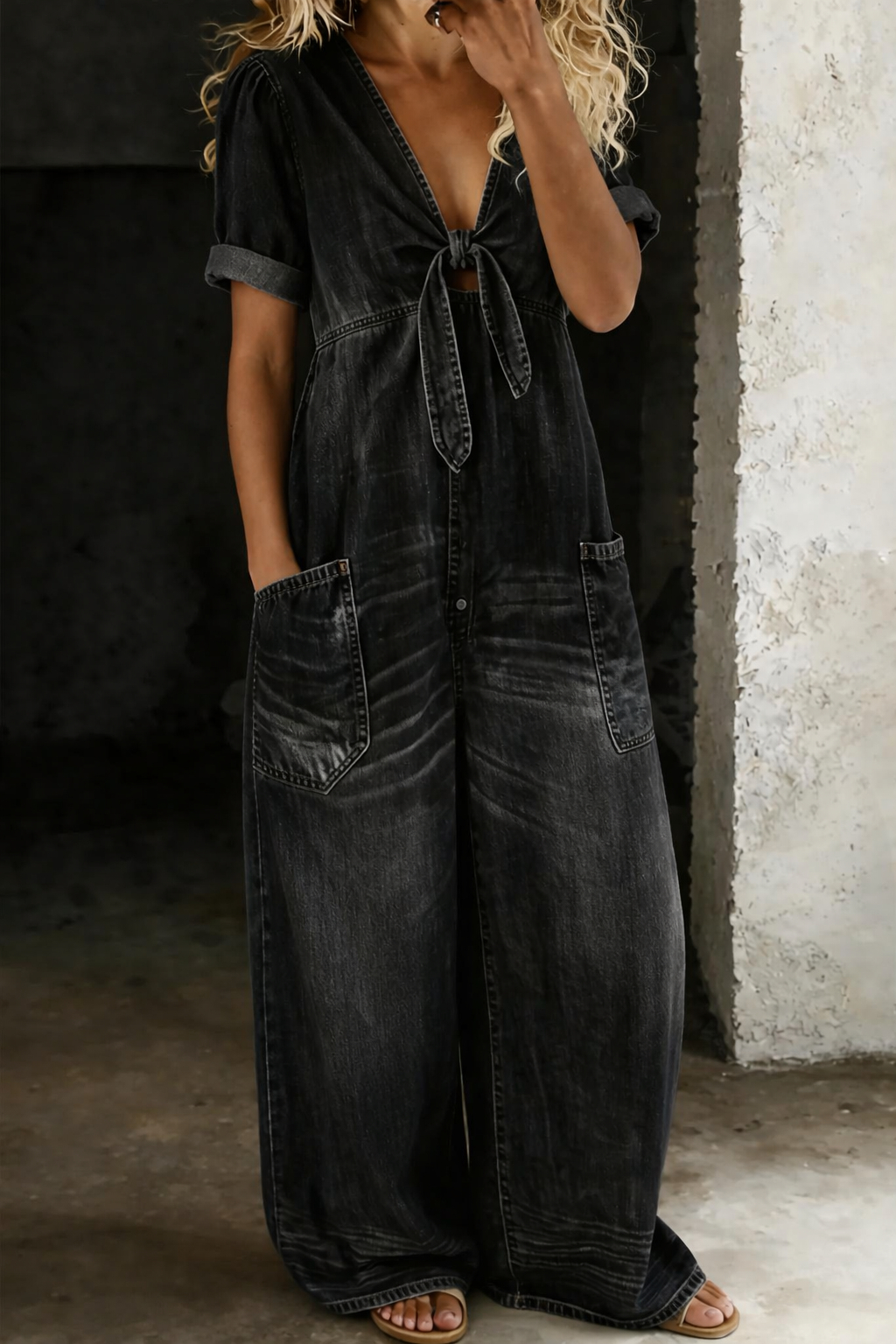 Maya | Kortærmet jumpsuit med V-hals