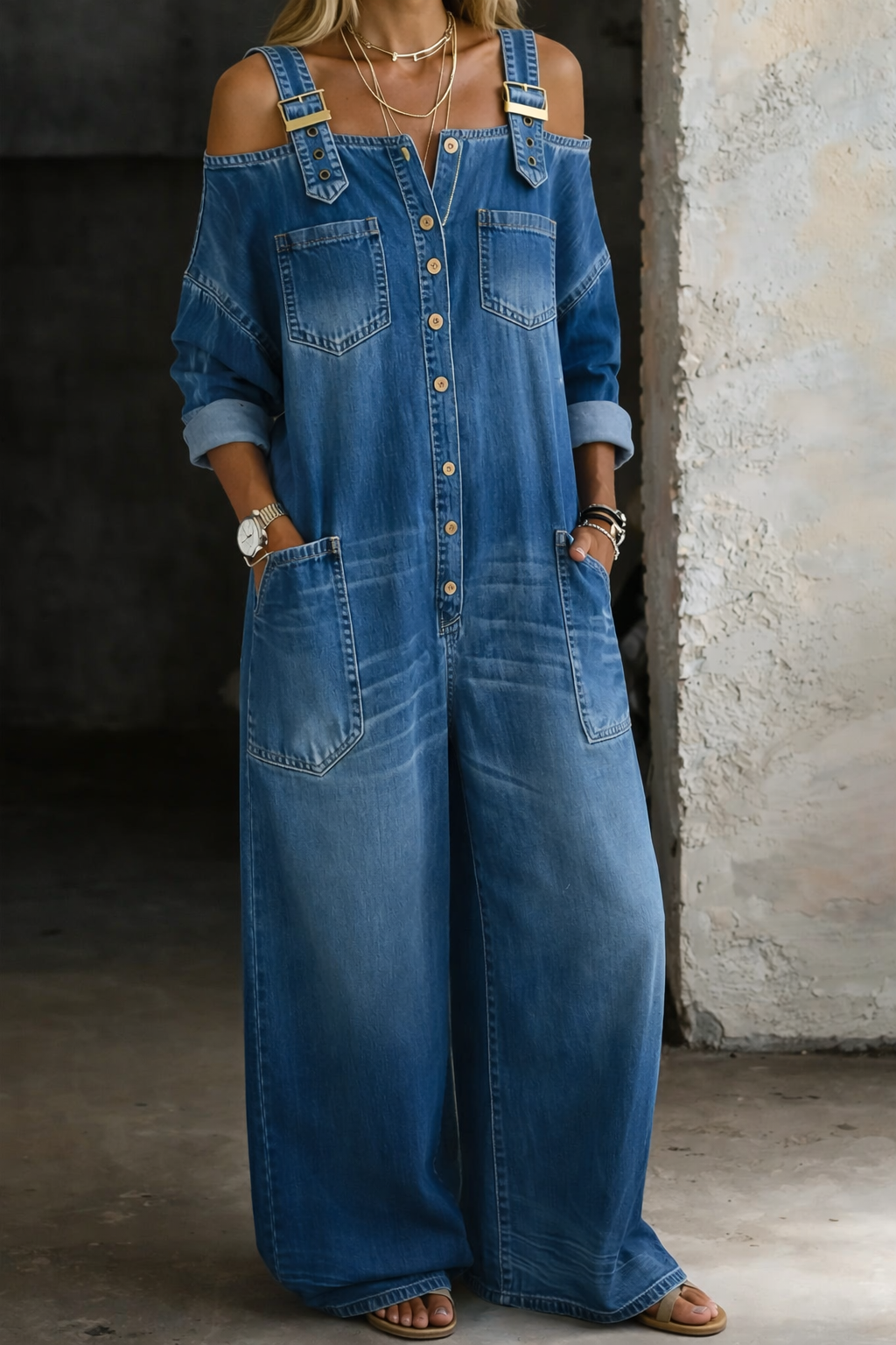 Sophia | Jumpsuit i denim uden skuldre