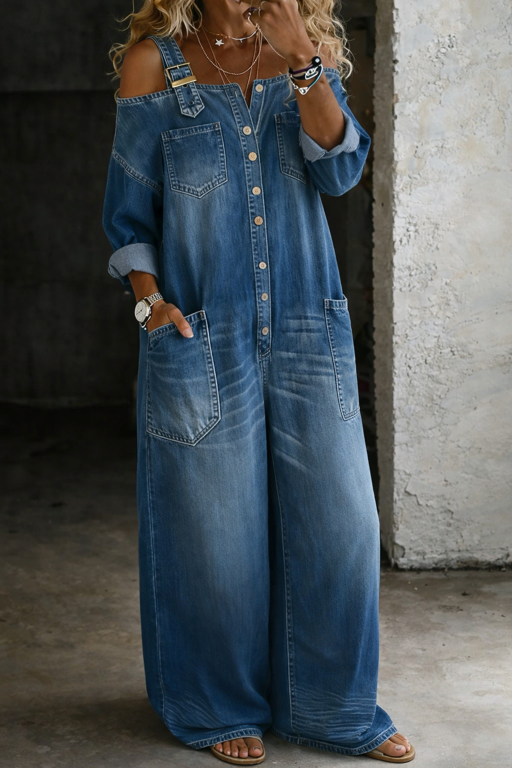 Sophia | Jumpsuit i denim uden skuldre