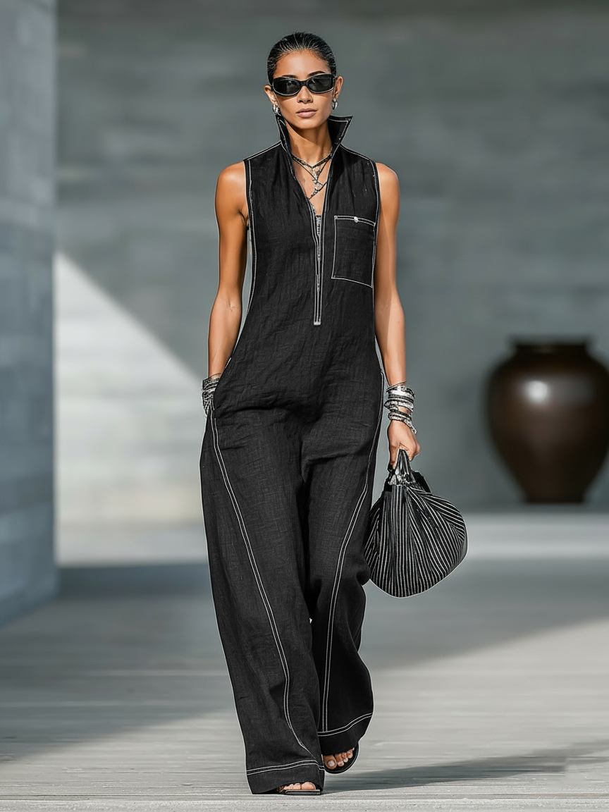 Freja – Ærmeløs jumpsuit med kontrastdetaljer