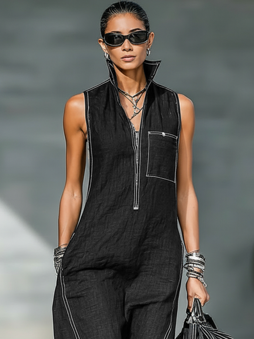 Freja – Ærmeløs jumpsuit med kontrastdetaljer
