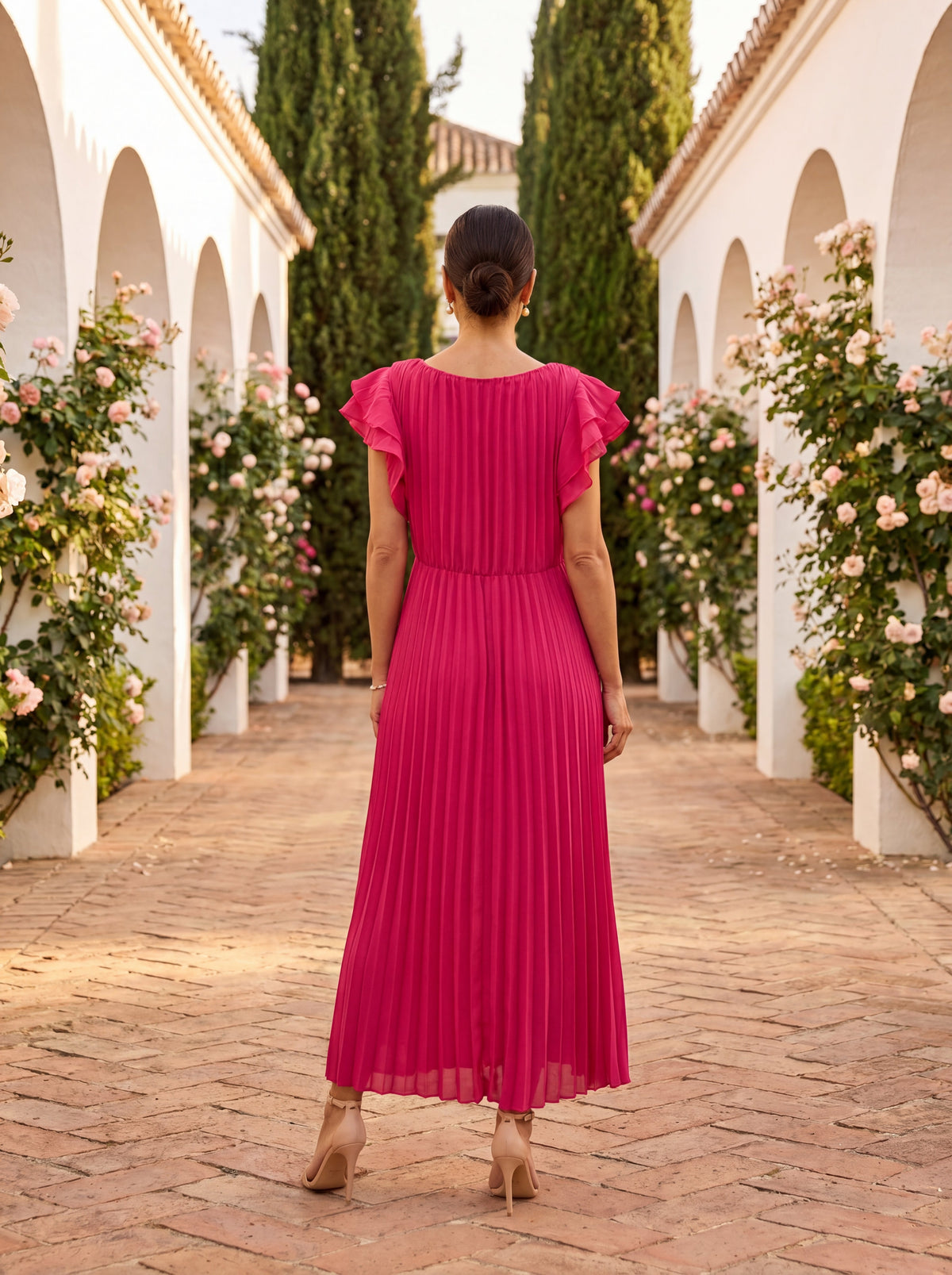 Seraphina | Elegant, plisseret maxi-kjole med knudet talje