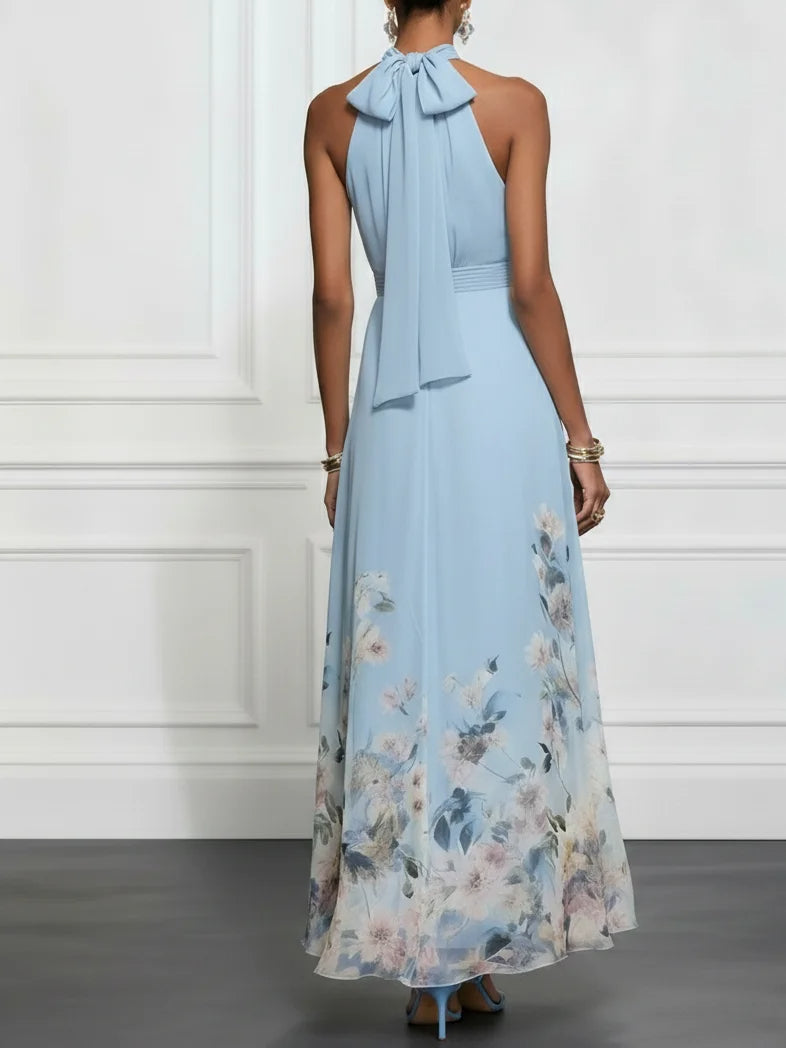 Rosalyn | Blå blomstret chiffon-maxikjole