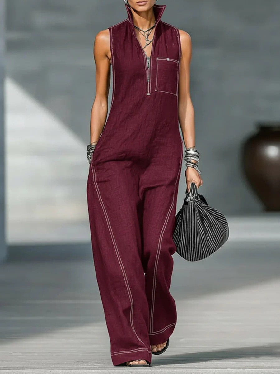 Freja – Ærmeløs jumpsuit med kontrastdetaljer