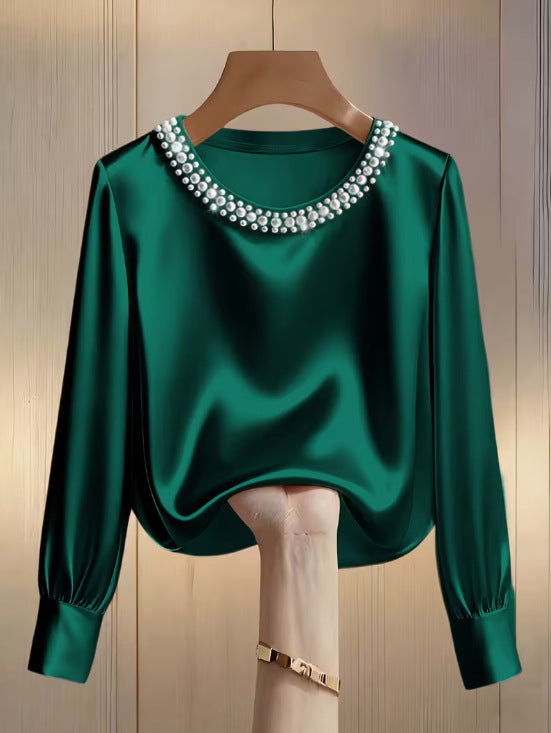 Aveline | Satinbluse med perlekant