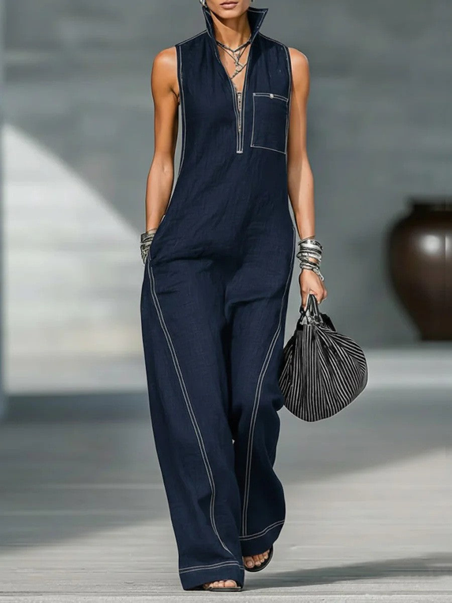 Freja – Ærmeløs jumpsuit med kontrastdetaljer