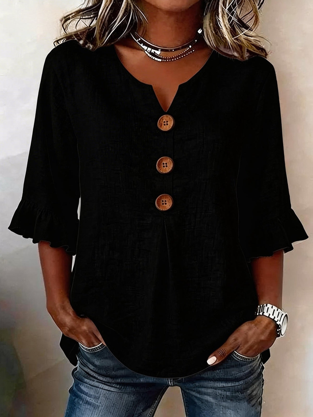 Cynthia | Afslappet ensfarvet bluse