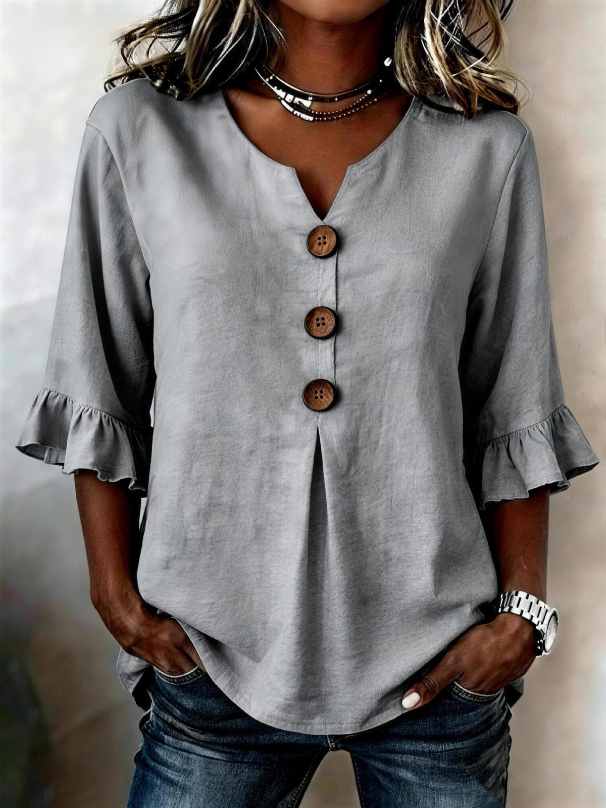 Cynthia | Afslappet ensfarvet bluse
