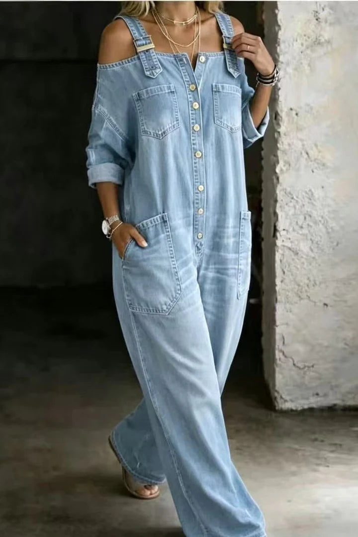 Sophia | Jumpsuit i denim uden skuldre