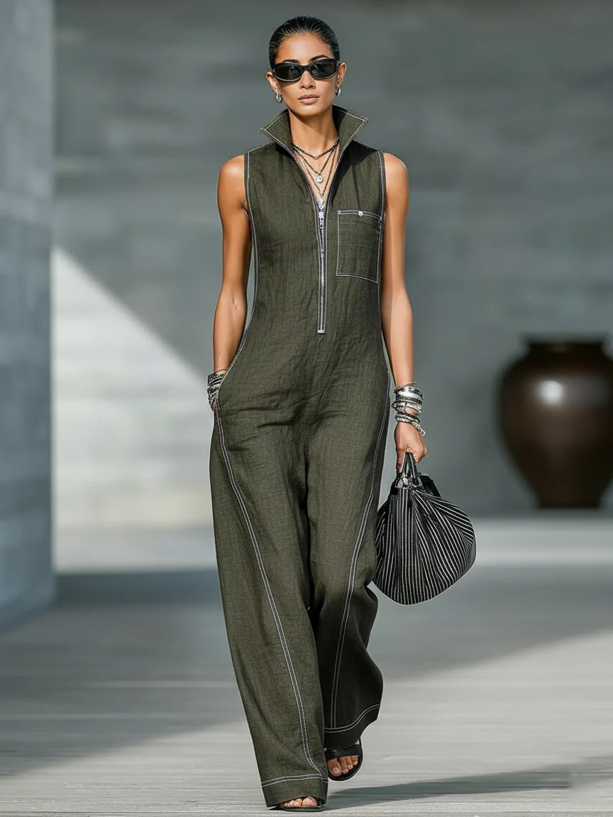 Freja – Ærmeløs jumpsuit med kontrastdetaljer