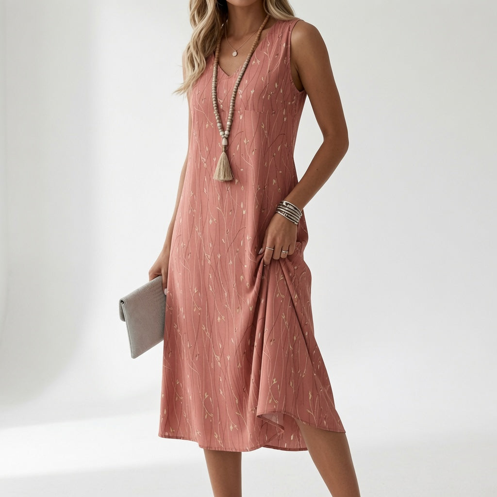 Élyssiane – Elegant midikjole med sommerprint