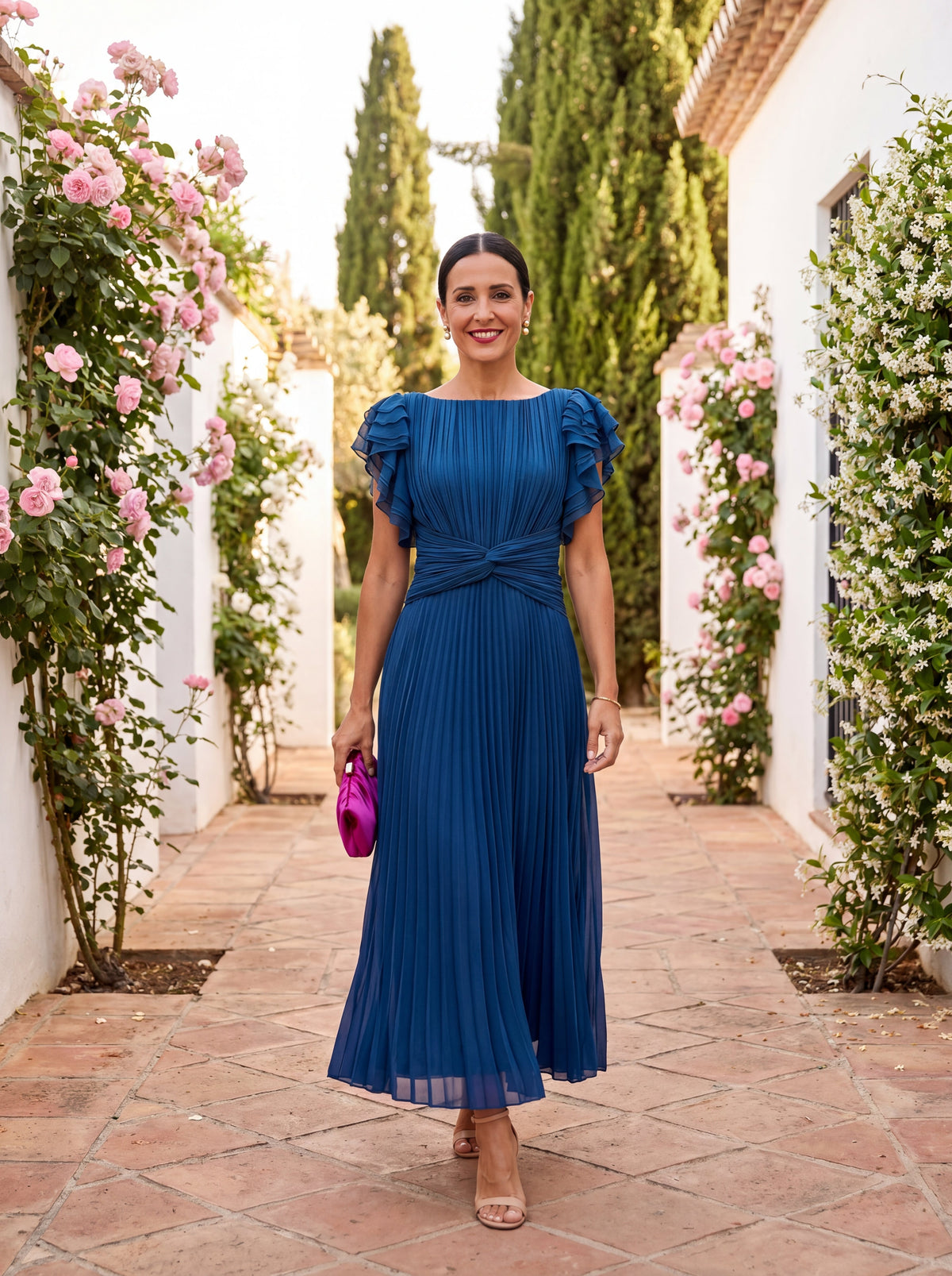 Seraphina | Elegant, plisseret maxi-kjole med knudet talje