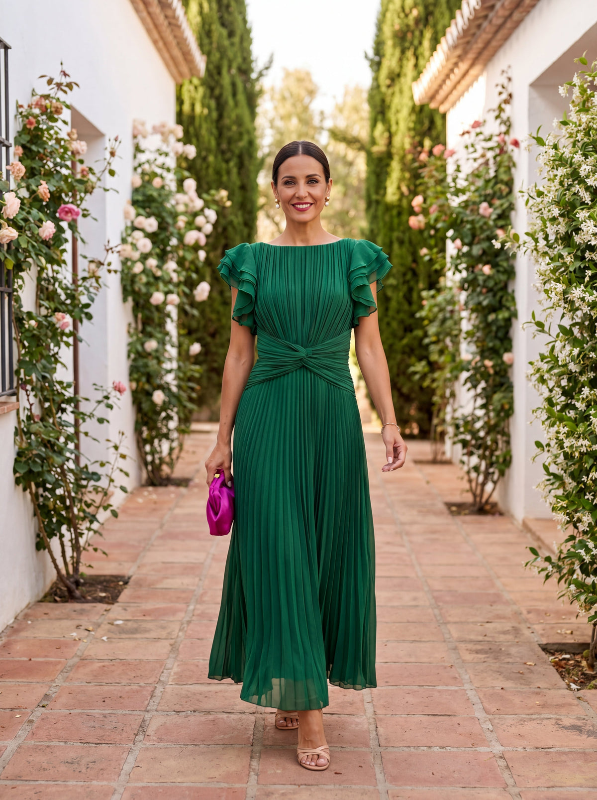 Seraphina | Elegant, plisseret maxi-kjole med knudet talje